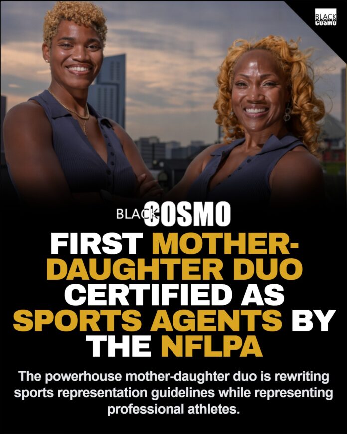 Edy Lawson-Jackson & Samira Jackson: First Mother-Daughter NFL Agents Edy Lawson-Jackson and Samira Jackson posing together as certified NFL agents.
