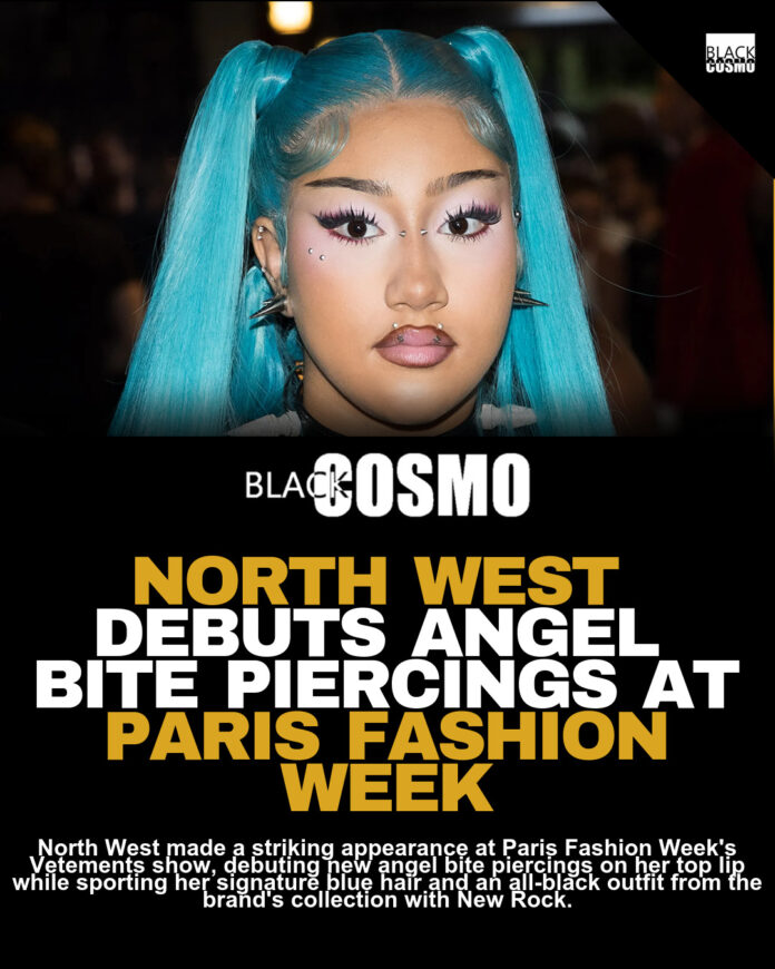 North West Flaunts New Lip Piercings on Paris Fashion Week Runway North West Flaunts New Lip Piercings on Paris Fashion Week Runway