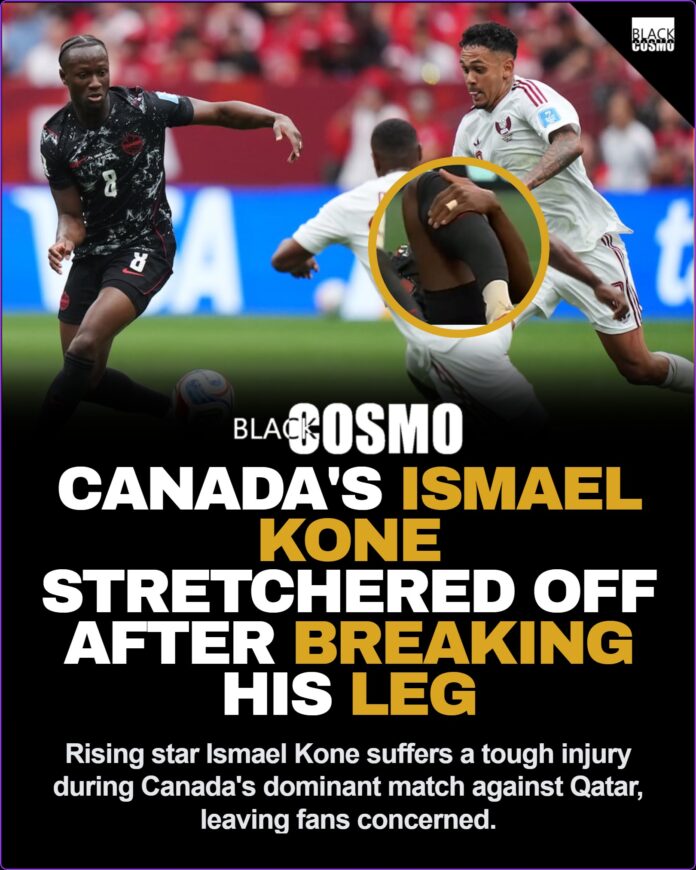 FIFA Nightmare: Ismael Kone Injured with broken leg in Canada vs Qatar Match Ismael Kone playing soccer for Team Canada