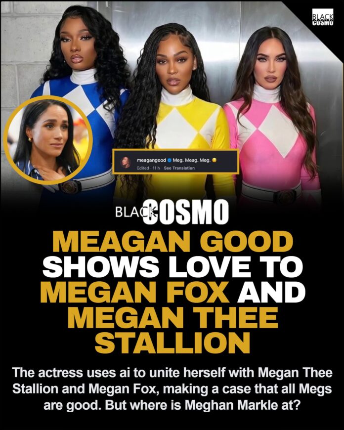 Meagan Good AI Post Unites Megan Thee Stallion and Megan Fox A sophisticated digital-themed portrait of Meagan Good reflecting modern style and culture.