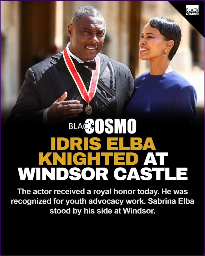 Idris Elba Knighted by King Charles at Windsor Castle Idris Elba receives a formal knighthood from King Charles at Windsor Castle
