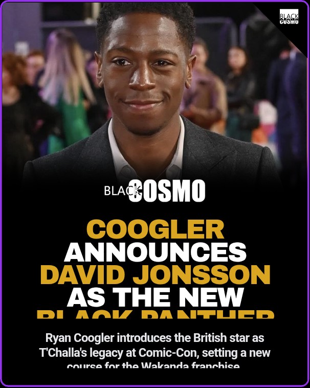 David Jonsson Cast as the New Black Panther by Ryan Coogler Actor David Jonsson standing on stage with director Ryan Coogler at Comic-Con.