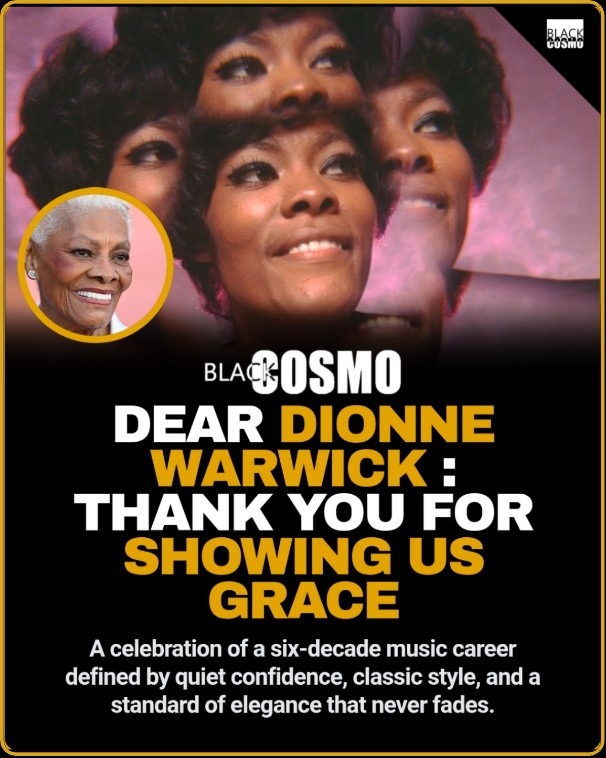 Dionne Warwick: Thank You For Showing Black Women Timeless Grace A sophisticated studio portrait of singer Dionne Warwick wearing a classic style outfit with her hair beautifully styled.