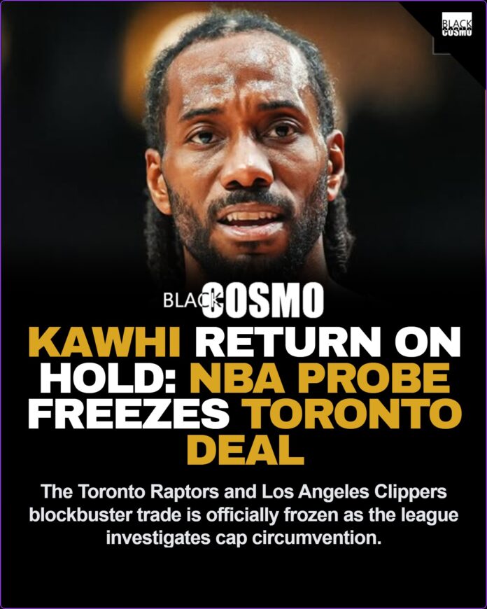 Kawhi Leonard Trade Investigation Delays Toronto Raptors Deal A professional basketball court lit up, representing the high stakes of NBA franchise transactions and player trades.