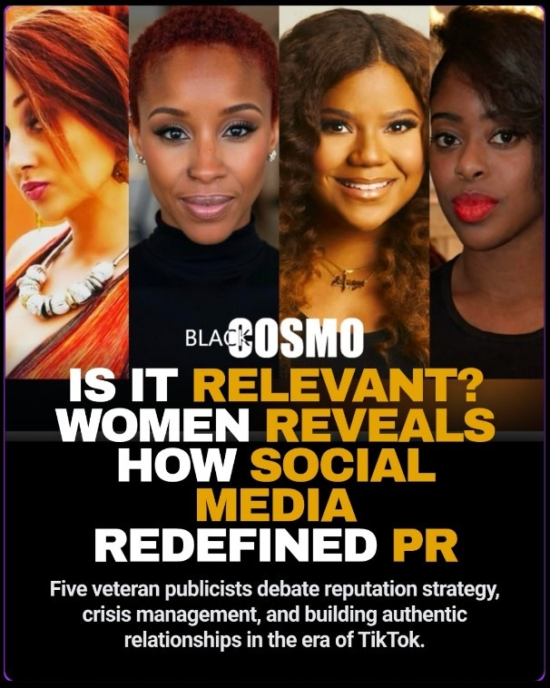 Sasha Brookner and Veteran Publicists on Social Media PR A panel of five professional Black women publicists sitting together in discussion about social media and modern public relations.