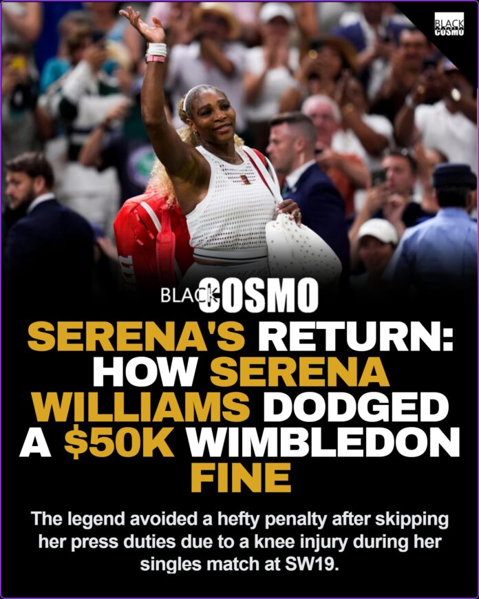 Serena Williams Avoids Wimbledon Fine After Injury | Black Cosmo Serena Williams waves to the crowd at Centre Court on her Wimbledon return.