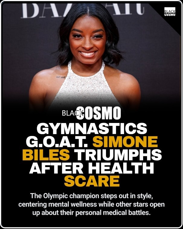 Simone Biles First Appearance Since Medical Procedure Olympic gymnast Simone Biles smiling on stage at a mental health panel.