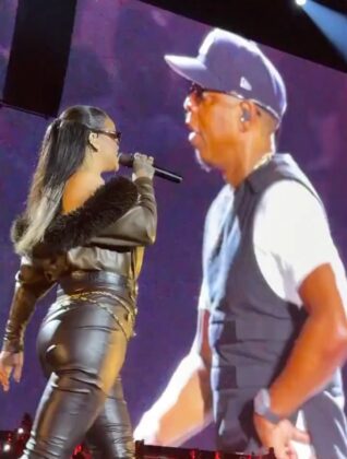 Rihanna and JAY-Z performing together live on stage during JAY-Z's Yankee Stadium concert residency.