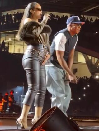 Rihanna and JAY-Z performing together live on stage during JAY-Z's Yankee Stadium concert residency.