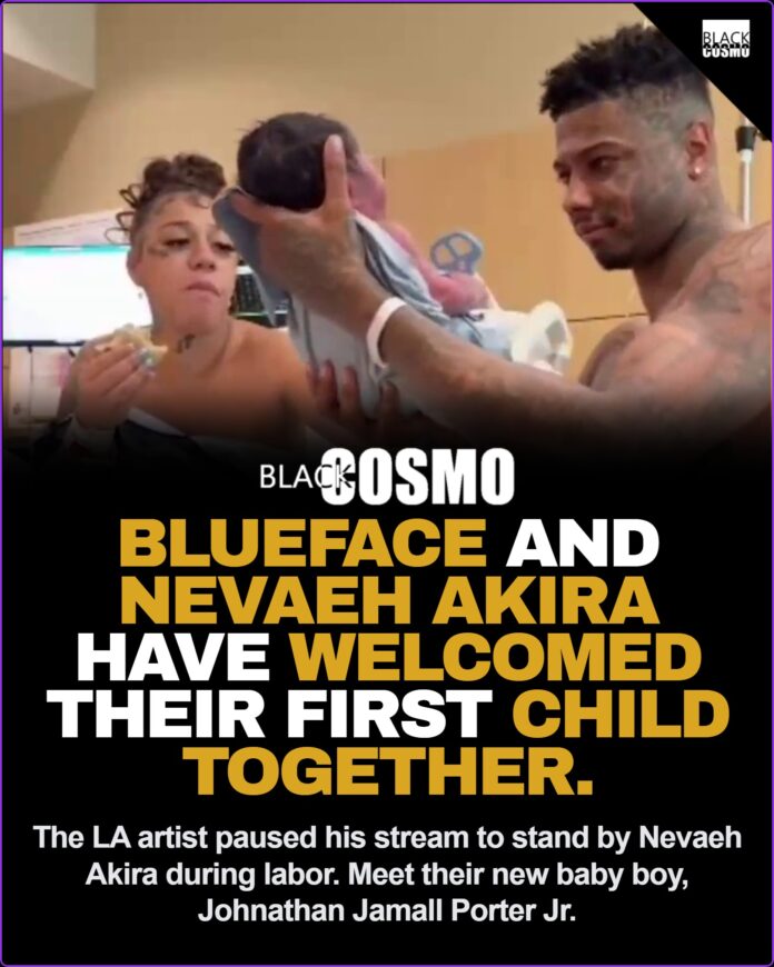 Blueface and Nevaeh Akira Welcome Baby Boy Blueface and Nevaeh Akira announcement photo.