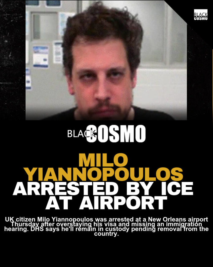 Milo Yiannopoulos ICE Arrest: Mug Shot Released Milo Yiannopoulos ICE Arrest: Mug Shot Released