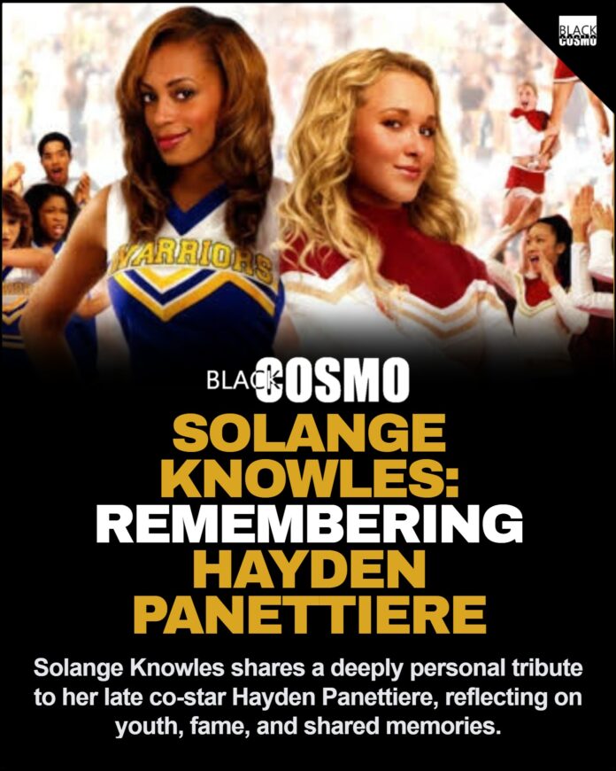 Solange Knowles Honors Hayden Panettiere After Tragic Death A nostalgic promotional still of Solange Knowles and Hayden Panettiere in the 2006 film Bring It On: All or Nothing.