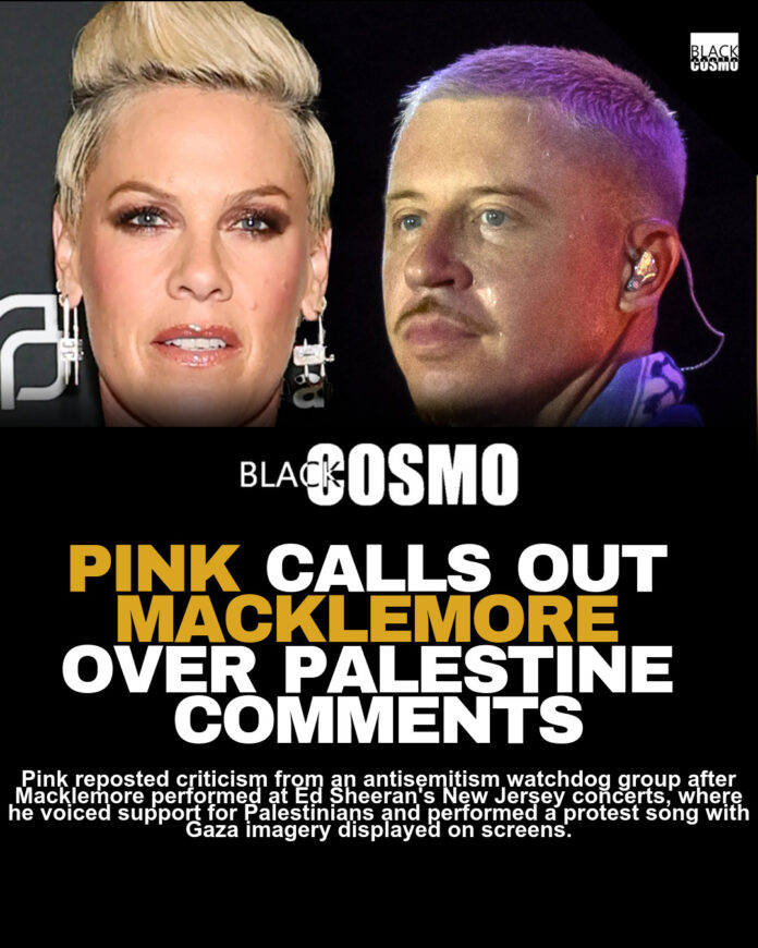 Pink Responds to Macklemore’s Pro-Palestine Concert Comments Pink Responds to Macklemore’s Pro-Palestine Concert Comments